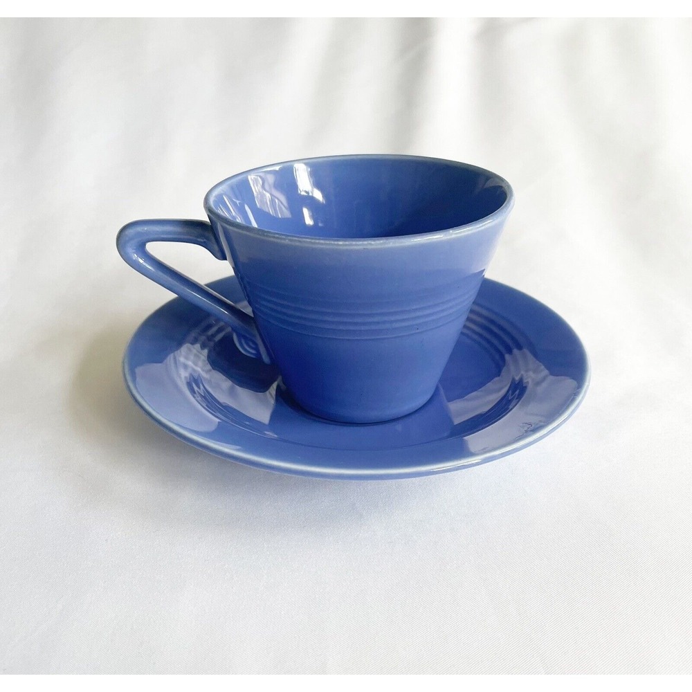 Vintage Homer Laughlin Blue Harlequin Cup and Saucer